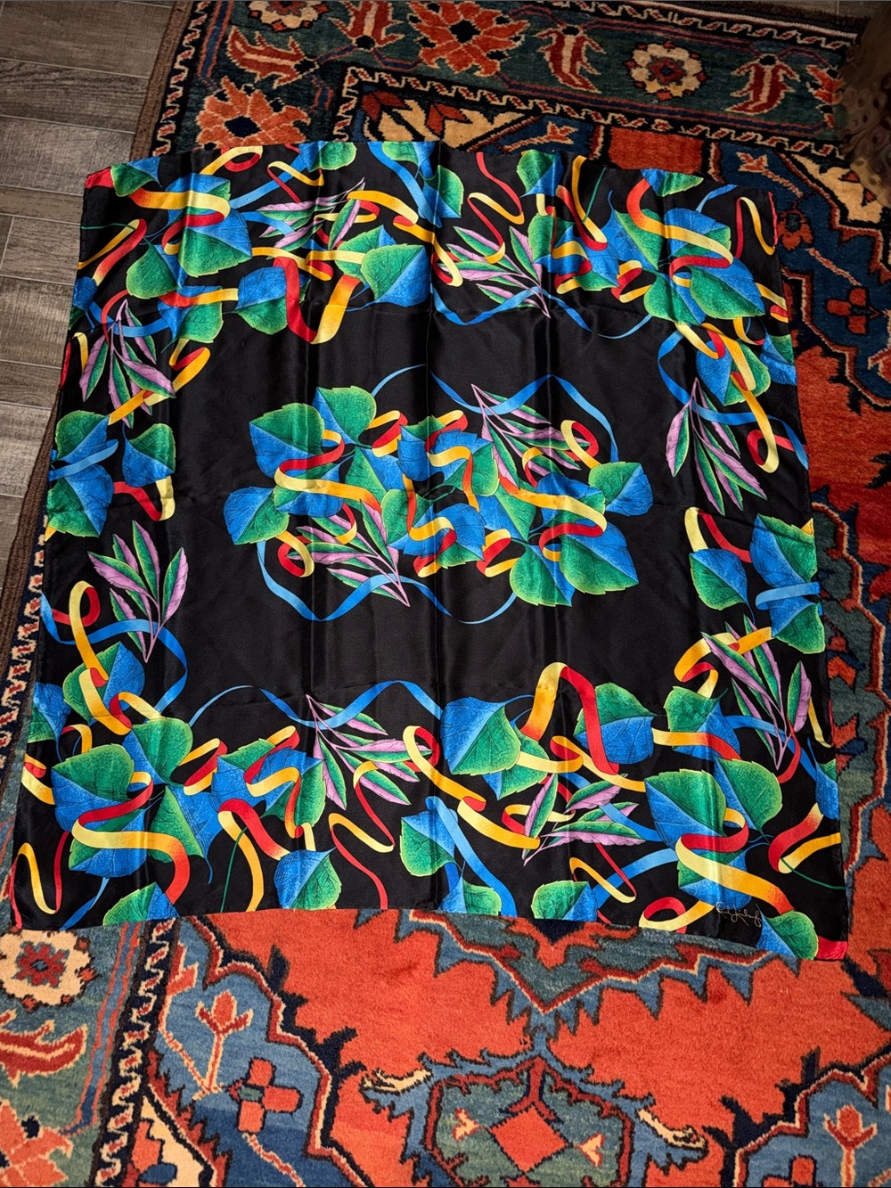 Vintage Rush Limbaugh "No Boundaries" 100% Silk Scarf Aspen Leaves Ribbons